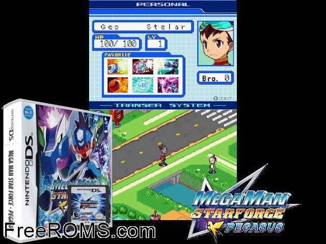 MegaMan Star Force - Pegasus Europe NDS game showing 3D box cover and gameplay screenshot