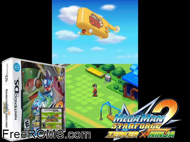 MegaMan Star Force 2 - Zerker x Ninja NDS game showing 3D box cover and gameplay screenshot