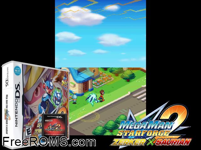 MegaMan Star Force 2 - Zerker x Saurian NDS game showing 3D box cover and gameplay screenshot