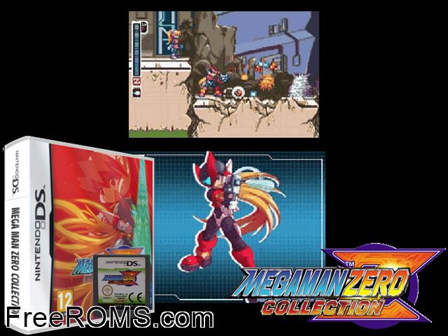 MegaMan Zero Collection Europe NDS game showing 3D box cover and gameplay screenshot