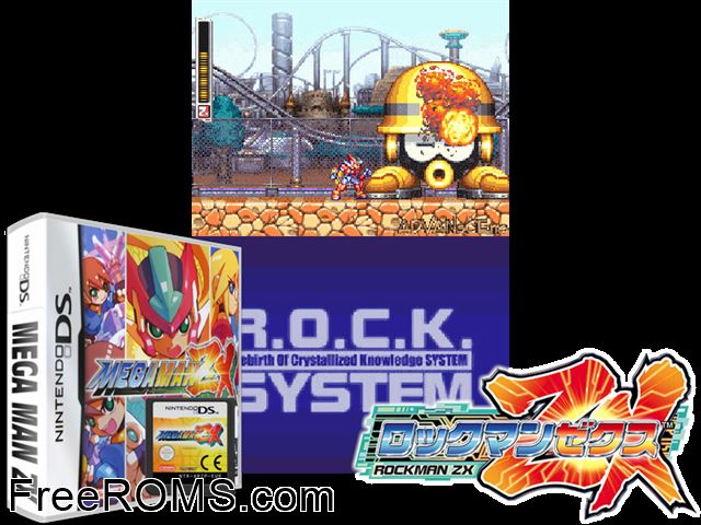 MegaMan ZX Europe NDS game showing 3D box cover and gameplay screenshot