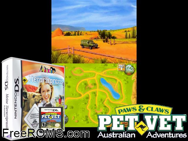 Meine Tierarztpraxis in Australien Germany NDS game showing 3D box cover and gameplay screenshot