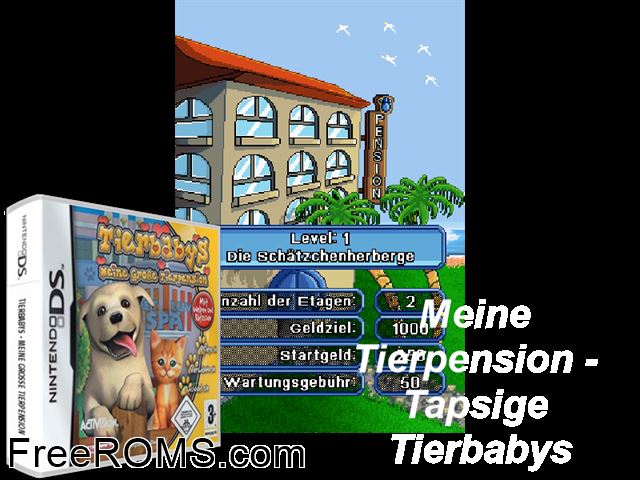 Meine Tierpension - Tapsige Tierbabys Germany NDS game showing 3D box cover and gameplay screenshot