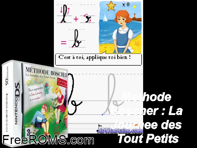 Methode Boscher - La Journee des Tout Petits France NDS game showing 3D box cover and gameplay screenshot
