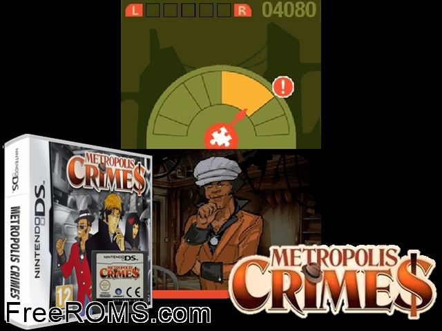 Metropolis Crimes Europe NDS game showing 3D box cover and gameplay screenshot