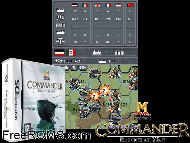 Military History Commander - Europe at War Europe NDS game showing 3D box cover and gameplay screenshot