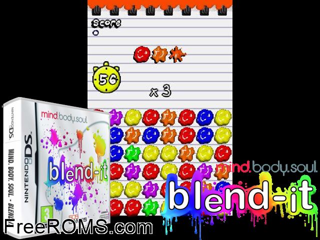 Mind. Body. Soul. - Blend-It Europe NDS game showing 3D box cover and gameplay screenshot