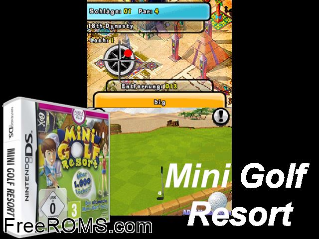 MiniGolf Resort Germany NDS game showing 3D box cover and gameplay screenshot