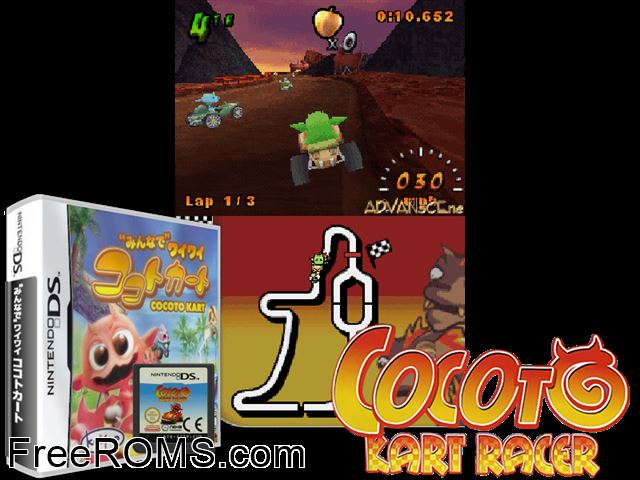 Minna de Wai Wai Kokoto Kart Japan NDS game showing 3D box cover and gameplay screenshot
