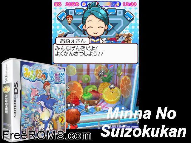 Minna no Suizokukan Japan NDS game showing 3D box cover and gameplay screenshot