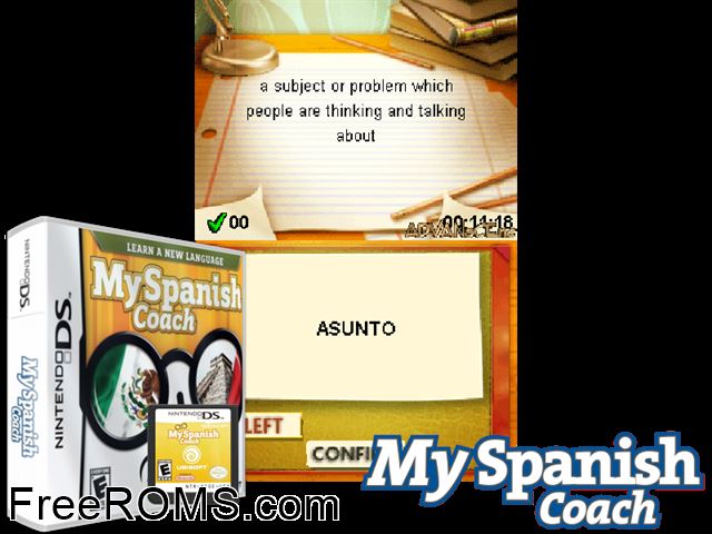 Mon Coach Personnel - Jameliore mon Espagnol France NDS game showing 3D box cover and gameplay screenshot