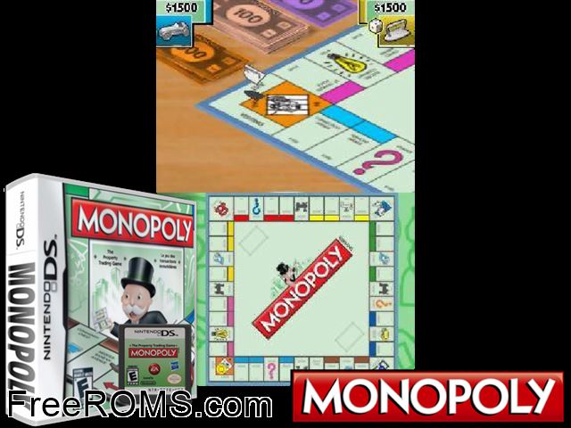 Monopoly NDS game showing 3D box cover and gameplay screenshot