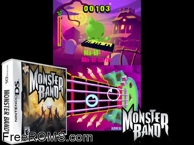Monster Band NDS game showing 3D box cover and gameplay screenshot