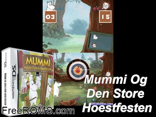 Moomin - The Great Autumn Party Europe NDS game showing 3D box cover and gameplay screenshot