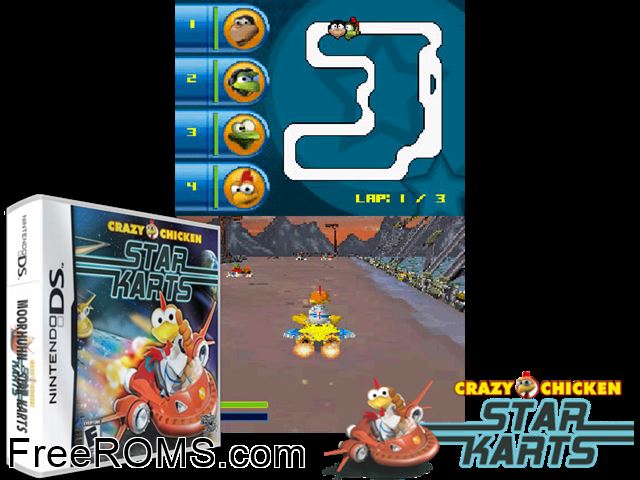 Moorhuhn - Star Karts Europe NDS game showing 3D box cover and gameplay screenshot