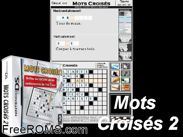 Mots Croises 2 France NDS game showing 3D box cover and gameplay screenshot