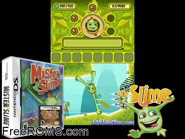Mr. Slime Jr. Europe NDS game showing 3D box cover and gameplay screenshot