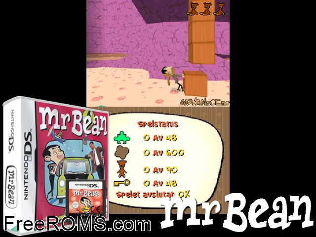 Mr Bean Europe NDS game showing 3D box cover and gameplay screenshot