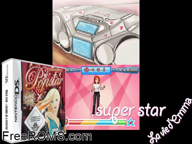 Music Star - I Wanna be a Popstar Europe NDS game showing 3D box cover and gameplay screenshot