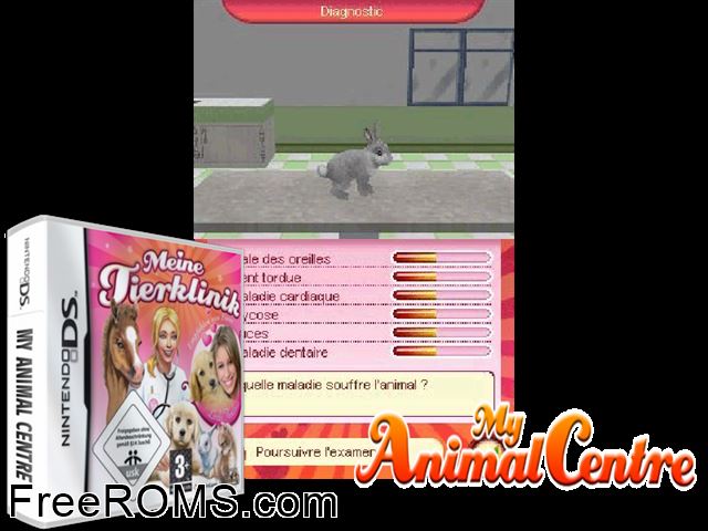 My Animal Centre Europe NDS game showing 3D box cover and gameplay screenshot