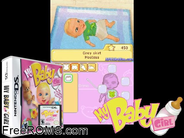 My Baby - Girl Europe NDS game showing 3D box cover and gameplay screenshot