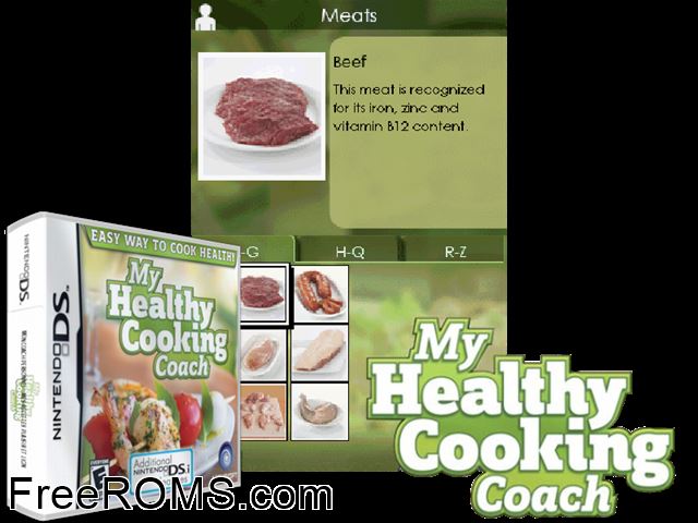 My Cooking Coach - Prepare Healthy Recipes Europe NDS game showing 3D box cover and gameplay screenshot