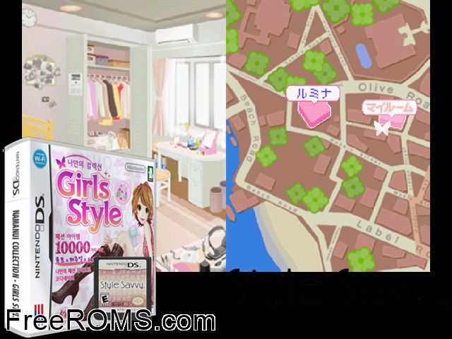 My Fashion - Girls Style Korea NDS game showing 3D box cover and gameplay screenshot