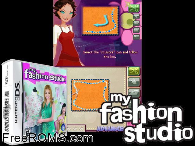 My Fashion Studio NDS game showing 3D box cover and gameplay screenshot