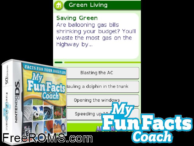 My Fun Facts Coach NDS game showing 3D box cover and gameplay screenshot
