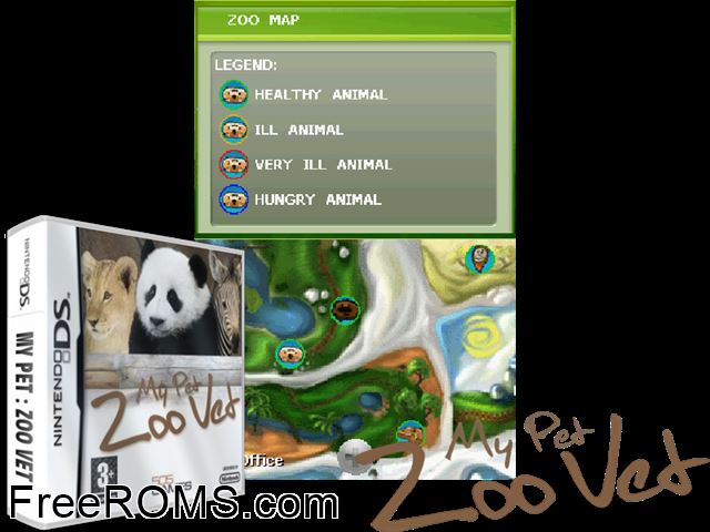 My Pet - Zoo Vet Europe NDS game showing 3D box cover and gameplay screenshot