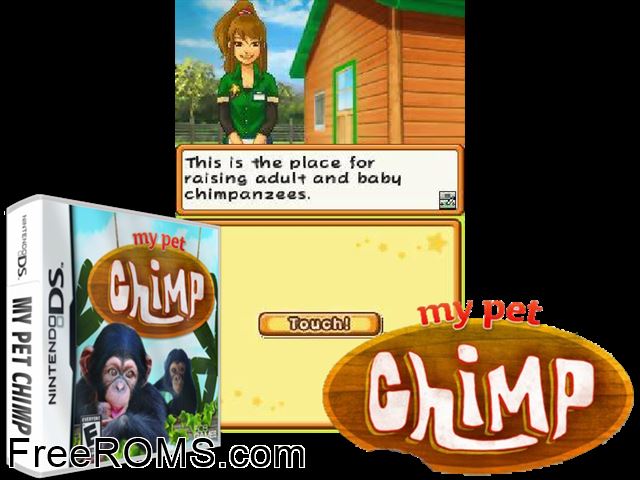 My Pet Chimp NDS game showing 3D box cover and gameplay screenshot