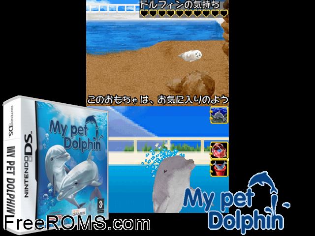 My Pet Dolphin Europe NDS game showing 3D box cover and gameplay screenshot