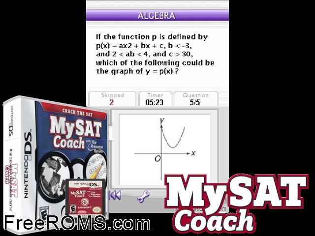 My SAT Coach with the Princeton Review NDS game showing 3D box cover and gameplay screenshot