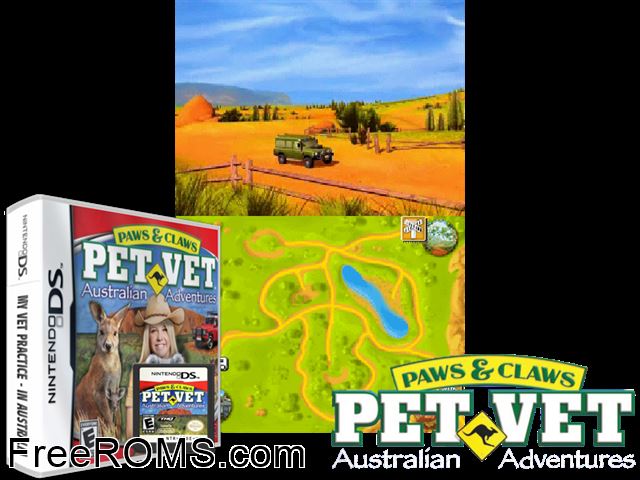 My Vet Practice - In Australia Europe NDS game showing 3D box cover and gameplay screenshot
