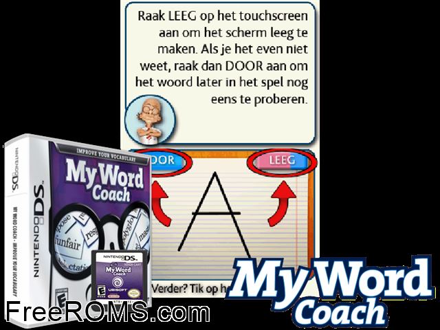 My Word Coach - Verbeter je Woordenschat Netherlands NDS game showing 3D box cover and gameplay screenshot