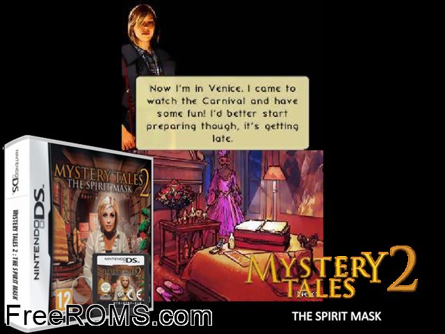 Mystery Tales 2 - The Spirit Mask Europe NDS game showing 3D box cover and gameplay screenshot