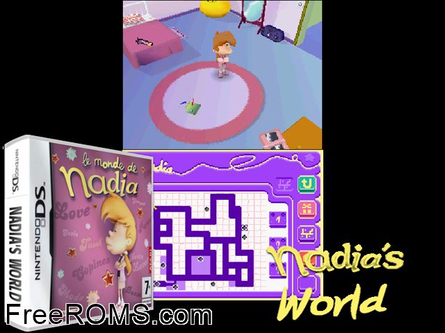 Nadias World Europe NDS game showing 3D box cover and gameplay screenshot