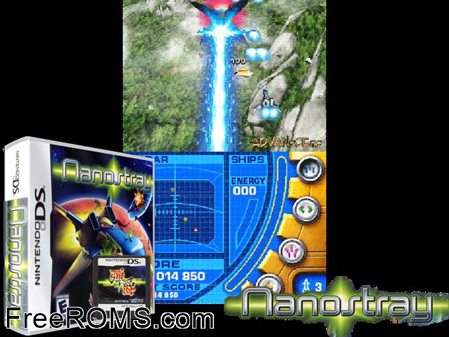 Nanostray NDS game showing 3D box cover and gameplay screenshot
