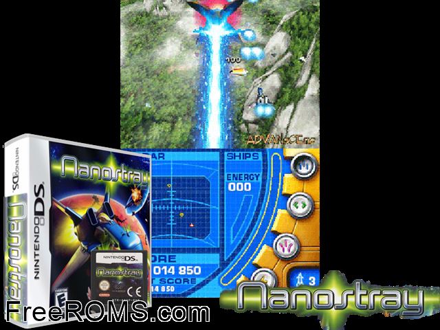 Nanostray Europe NDS game showing 3D box cover and gameplay screenshot