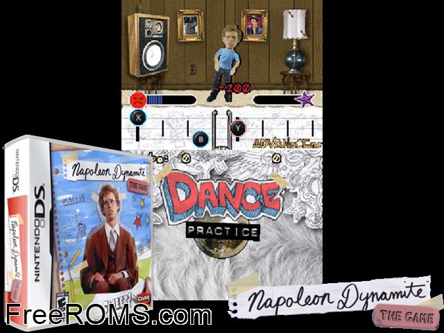 Napoleon Dynamite - The Game NDS game showing 3D box cover and gameplay screenshot