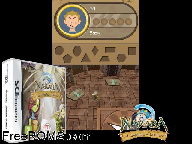 Naraba World - The Labyrinth of Light Europe NDS game showing 3D box cover and gameplay screenshot