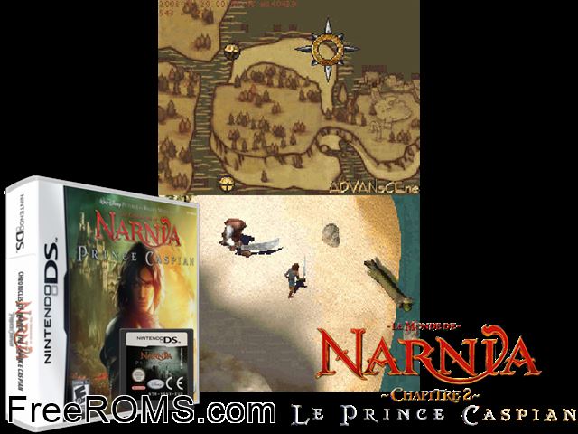 Narnia Koku Monogatari Dai-2 Shou - Caspian Ouji no Tsunobue Japan NDS game showing 3D box cover and gameplay screenshot
