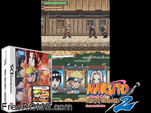 Naruto - Saikyou Ninja Daikesshu 3 NDS game showing 3D box cover and gameplay screenshot