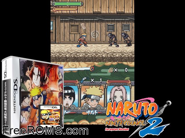 Naruto - Saikyou Ninja Daikesshu 3 Japan NDS game showing 3D box cover and gameplay screenshot