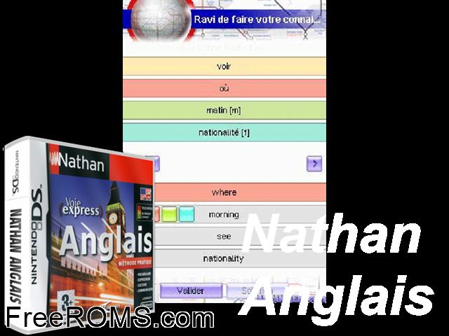 Nathan Anglais - Methode Pratique France NDS game showing 3D box cover and gameplay screenshot