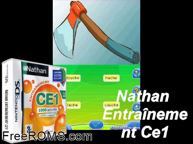 Nathan Entrainement CE1 - 1000 Activites France NDS game showing 3D box cover and gameplay screenshot