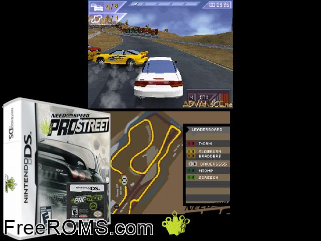 Need for Speed - ProStreet Europe NDS game showing 3D box cover and gameplay screenshot