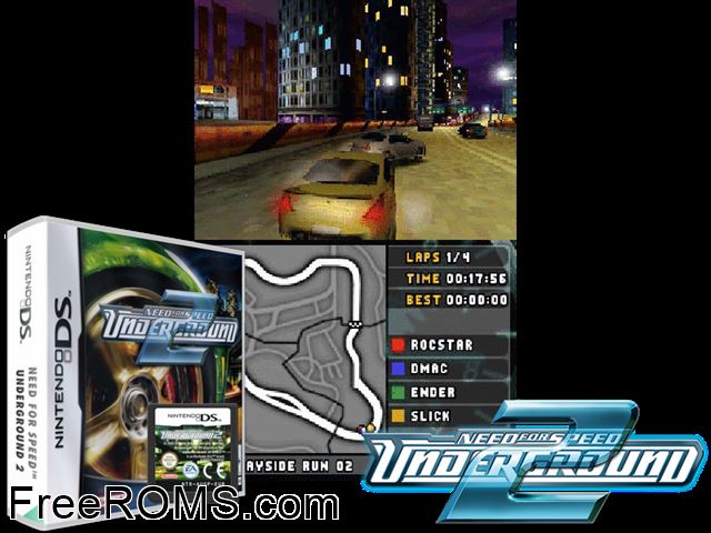 Need for Speed - Underground 2 Europe NDS game showing 3D box cover and gameplay screenshot