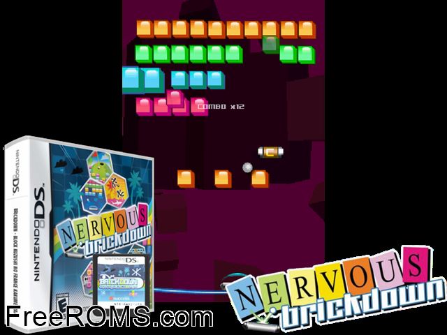Nervous Brickdown NDS game showing 3D box cover and gameplay screenshot