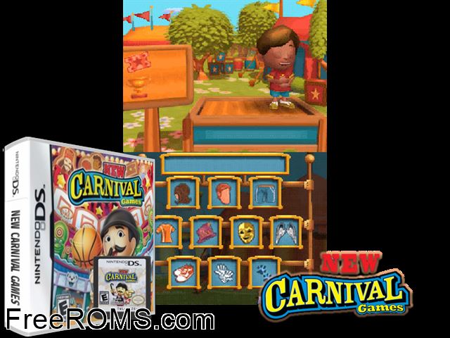 New Carnival - Funfair Games Europe NDS game showing 3D box cover and gameplay screenshot